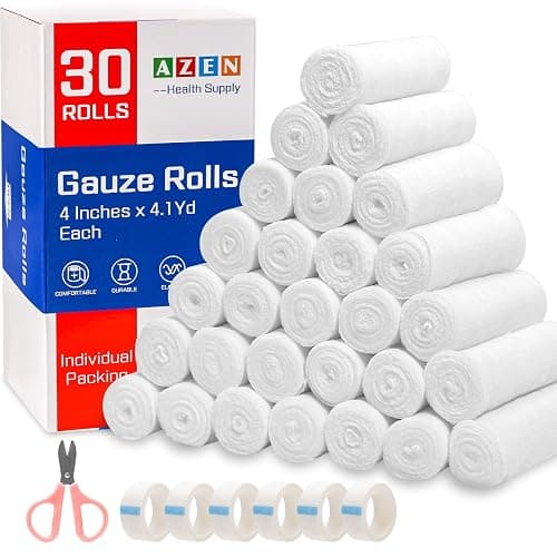 AZEN 30 Pack Gauze Rolls Bandages, 4 in x 4.1 Yards, Premium Medical Supplies & First Aid Supplies, Bandage Wrap Vet Wrap, Mummy Wraps - Image 1