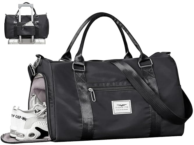 FIORETTO Womens Gym Tote Duffle Bag with Wet Pocket & Shoe Compartment, Sports Duffel Overnight Weekender Hospital Workout Carry on Bag for Girls, Ideal for Travel, Swimming, Dance, Ballet Black - Image 1