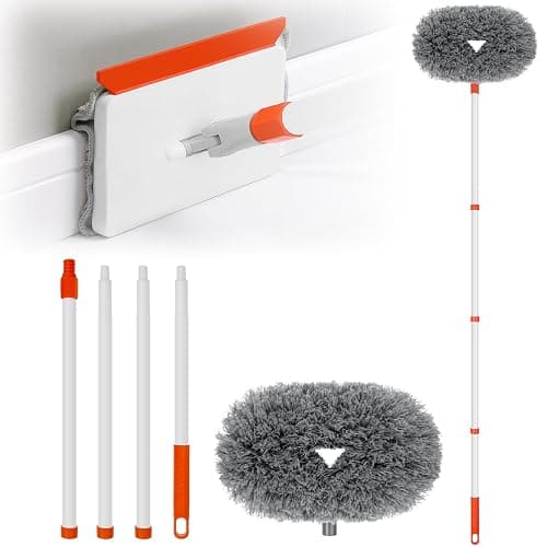Baseboard Cleaner Tool with Handle, Extendable Long Handle Baseboard Cleaning Duster with Reusable Pads for Floorboard, Ceiling Fan Blade Cleaner Duster (Gray) - Image 1
