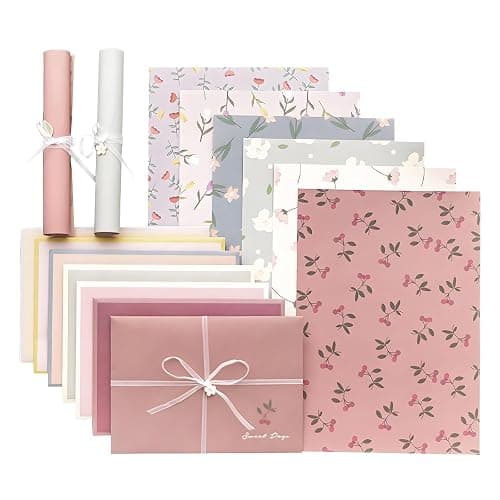 CSLEIAN 72 Pcs Stationery Paper Envelopes Set Includes 24 Lined Writing Paper & 12 Envelopes, Lovely Floral Cute Letter Writing Stationary Paper Envelopes Kit for Girls Office School Supplies(6Style) - Image 1