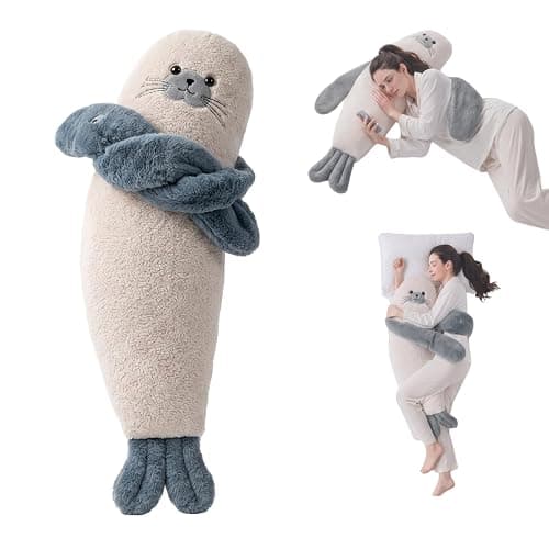 Nadier Shop Voice Recording Hugging Pillow with Heat and Tapping, Plush Comfort Companion for Adults, Emotional Support Sleep Aid Buddy with Remote Control(Seal,PATTING+Heat_Large) - Image 1