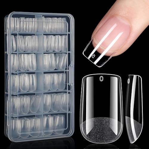 AILLSA Short Square Nail Tips Full Cover Clear Gelly Tips Half Matte Acrylic Tips Pre-Filed Fake Press on Nail Tips for Extension Home DIY Salon Manicure 216PCS 12 Sizes - Image 1