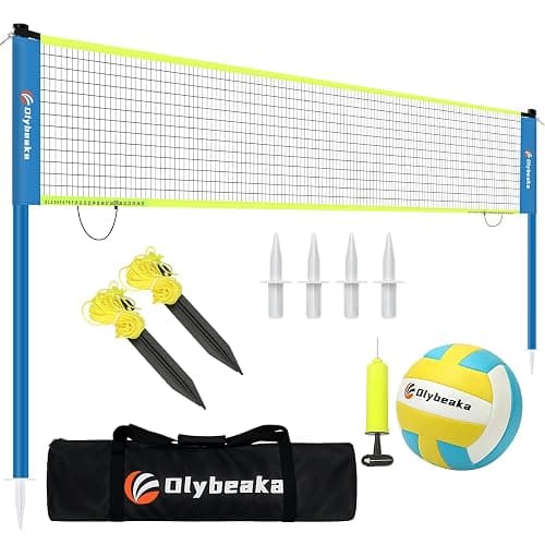 Portable Outdoor Volleyball Net Set for Backyard Beach with Adjustable Poles, Durable 20ft/32ft Net, Soft PU Volleyball & Pump, Carry Bag - Easy Set Up & Durable - 20ft - Blue + Blue - Image 1