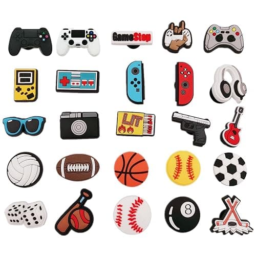 YMHOETS 25 30 Pieces Sports Shoe Charms for Boys Men Video Game Camping Fishing Clogs Shoe Decorations Charms Accessories for Kids Party Favor - Image 1