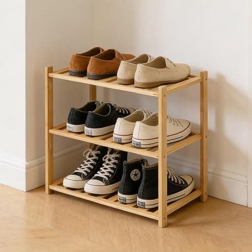 Akloya Small Shoe Rack, Multipurpose 3 Tier Shoe Organizers Rack,Small Bamboo Shelfs for Shoes, Plants, Books, Living Room, Hallway Bedroom, Bathroom (3 Tier) - Image 1