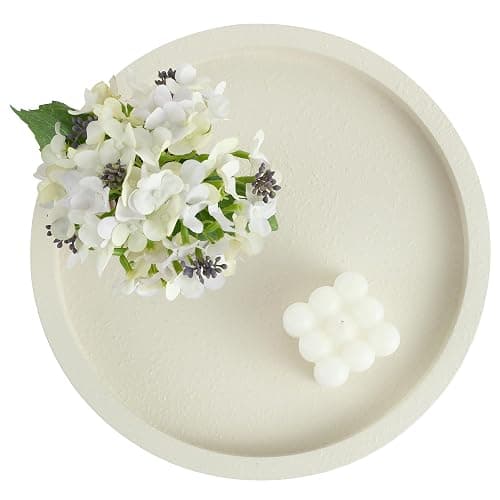 Hanobe Decorative Tray for Coffee Table: Round Ottoman Tray for Living Room 12" Modern Dining Table Organizer Decor Dresser Display Entryway Countertop Cream White - Image 1