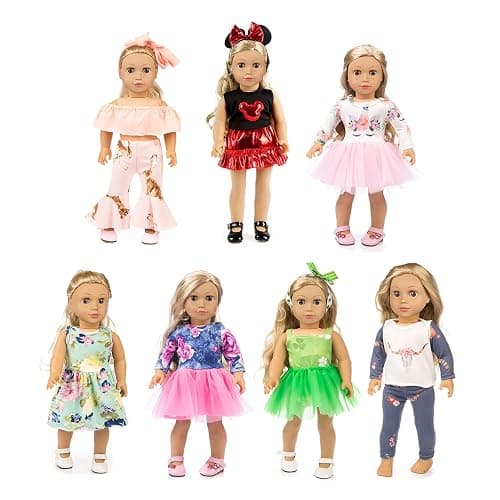 7 Sets 18 inch Doll Clothes Gifts and Accessories, Mickey,Unicorn Doll Clothes Fit American18 inch Doll (NO Doll) - Image 1