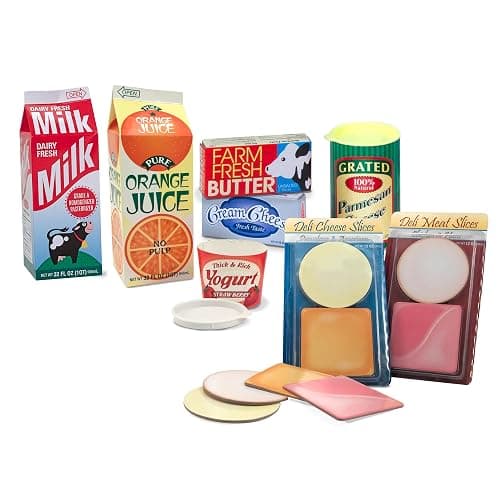 Melissa & Doug Fridge Fillers Grocery Play Food Cartons (8 Pieces) Wooden Toy Groceries, Pretend Play Food, Kitchen Accessories for Kids Ages 3+ - FSC Certified - Image 1