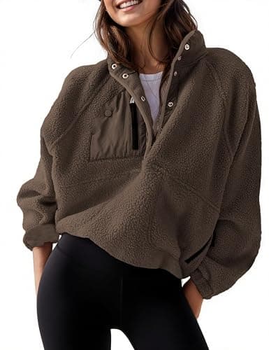 AMEBELLE Women’s Lightweight Fleece Pullover Jacket Cropped Fall Winter Fuzzy Sherpa Jacket Sweatshirt Coat with Pockets - Image 1