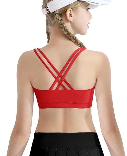 QooNoo Girls Training Bra Seamless Sport Bras for Teens Strappy Scoop Neck Yoga Crop Top Dance Kids Teens - Image 1