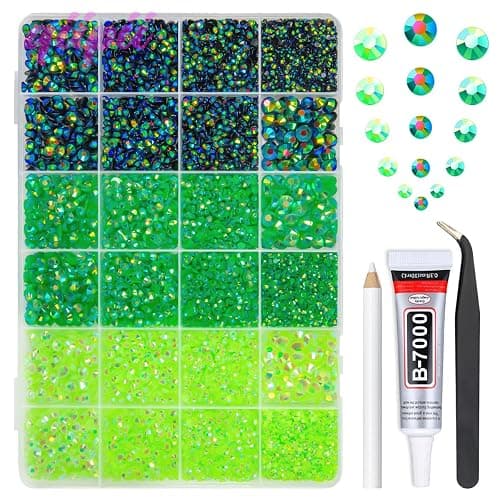 qiipii 2mm-6mm 3 Color Green AB Series Jelly Resin Rhinestones w B7000 Jewelry Glue for Bedazzling Crafting Flatback Stones Gems Diamonds for Nails Face Eyes Makeup Tumblers Bottles DIY Crafts Clothes - Image 1