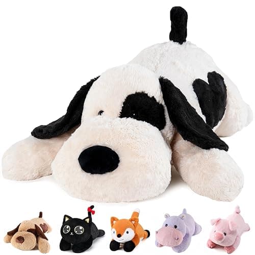 meowtastic Black & White Dog Weighted Stuffed Animals - 22 Inch 4.5 Pounds Weighted Plush Dog Stuffed Animals - Big Stuffed Dog Plush Pillow - Cute Plush Toys Gifts for Kids & Adults (22" 4.5 lbs) - Image 1