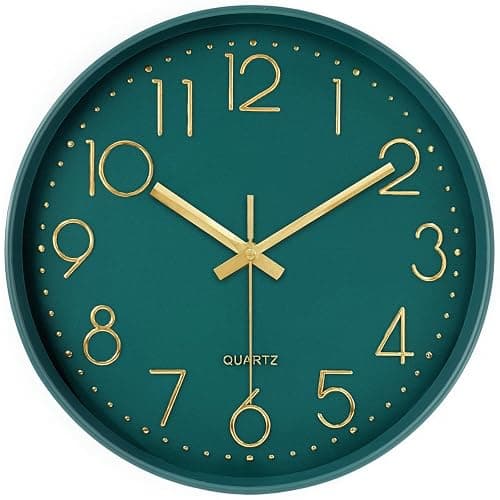 Mabpedo Modern Silent Wall Clock, 12 Inch Wall Clocks Battery Operated Large Number, Non-Ticking Analog Clock with Tempered Glass Quartz Clocks for Living Room Bedroom Office Kitchen, Dark Green - Image 1