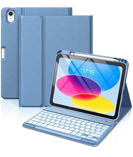 Hamile for iPad 11th 10th Generation Case with Keyboard - 7 Colors Backlit Wireless Detachable Folio Keyboard Cover with Pencil Holder for iPad 11-inch A16 2025 10th Gen 10.9 Inch 2022 (Blue) - Image 1