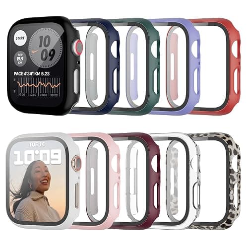 10 Pack Hard Case for Apple Watch Series 8 Series 7 45mm with Built-in Tempered Glass Screen Protector,JZK Thin HD Hard PC Bumper Full Coverage Bubble-Free Cover for iWatch 8/7 45mm Accessories - Image 1