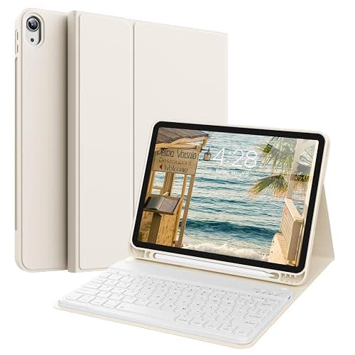 KVTVOU Keyboard Case for iPad (A16) 11th/10th Generation (11/10.9 Inch, 2025/2022) with Pencil Holder, Magnetic Detachable Wireless Bluetooth Keyboard, Folio Keyboard Cover - Thin & Light, Cream - Image 1