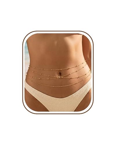 Hypoallergenic 18K Gold Waist Chains Set: 3 Pcs Waterproof 316L Surgical Stainless Steel Beaded Belly Body Chain Fashion Stomach Belt Hip Bikini Jewelry for Women - Image 1