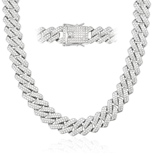 Mens Cuban Link Chain Miami Cuban Necklace 18K Gold Silver Chain Diamond Cut Chains For Men Women 14mm Iced Out Hip Hop Jewelry - Image 1