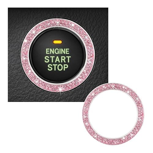 Kewucn Bling Crystal Double Rhinestone Car Engine Start Decoration Ring, Sparkling Push Start Button Sticker, Key Ignition & Knob Ring Decoration, Bling Car Interior Accessory(Pink) - Image 1