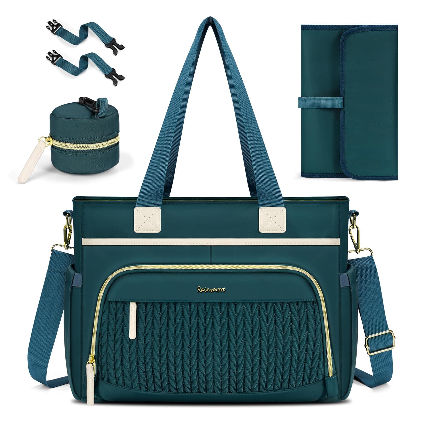 RAINSMORE pañaleras para bebe, Gran Capacidad e Impermeable Bolso Tote para Pañales con Bolso para Chupón y Cambiador Bolso Multifuncional para Viaje, Paseo y Mamá - Image 1