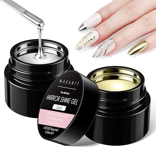 Makartt Chrome Gel Nail Polish Set: Metallic Gel Nail Polish, Silver and Gold 3D Metal Painting Gel for Nail Art Soak off UV/LED Glossy Mirror Effect Nail Gel for Home Salon DIY Manicure(2pcs) - Image 1