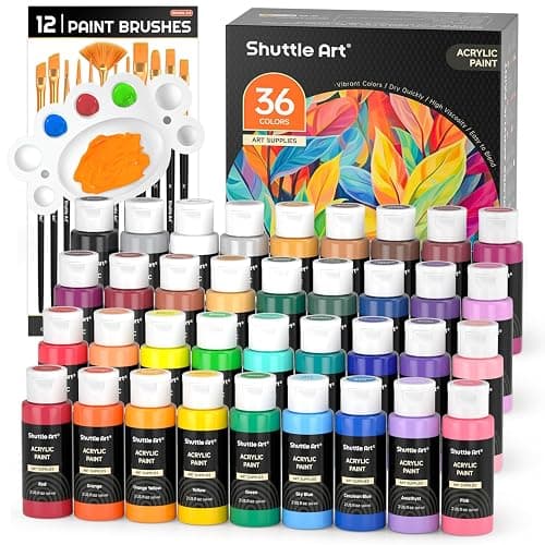 Shuttle Art Acrylic Paint, 36 Colors Acrylic Paint Set with Brushes & Palette, 2oz/60ml Bottles, Rich Pigments Non-toxic for Artists Kids & Adults, Painting on Canvas Rocks Ceramic Wood - Image 1