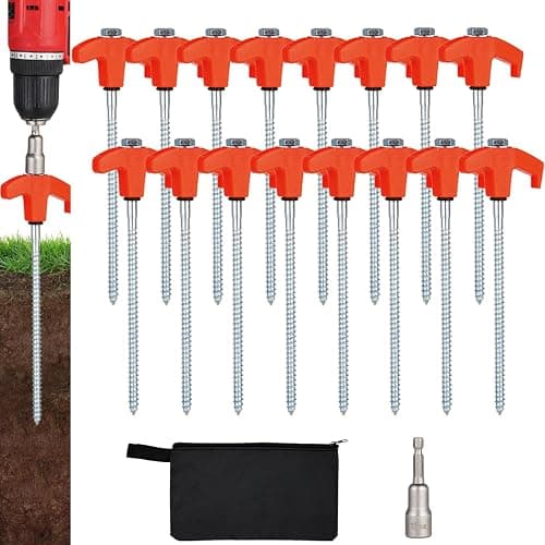 16 Pack Screw in Tent Stakes Heavy Duty,8 Inch Ground Anchors Screw in,Metal Stakes with Hex Head Driver,Camping Tent Accessories.(Orange) - Image 1