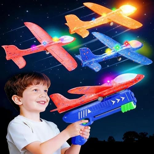 SYHLN 3 Pack Airplane Launcher Toys for 4 5 6 7 8 Year Old Boys Gifts: Airplane Shooter with 3 LED Foam Glider Planes for Kids - Outdoor Flying Toys Boys Birthday Present Gifts Age 4 5 6 7 8 9 - Image 1