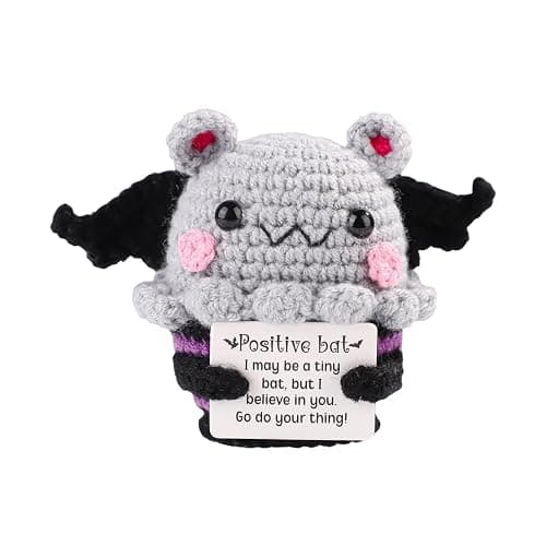 TOYMIS Positive Bat Doll, 3.35in Cute Knitted Bat Doll with Positive Card, Emotional Support, Halloween Decoration, Birthday Party, Cheer Up Gifts - Image 1