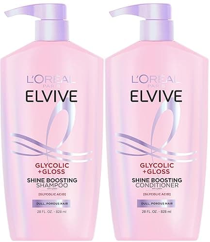 L'Oreal Paris Elvive Glycolic + Gloss Shine Boosting Shampoo and Conditioner Set, Cleanses and Smooths Dull, Porous Hair Into High-Shine, Glossy Hair, 56 Fl Oz Set - Image 1