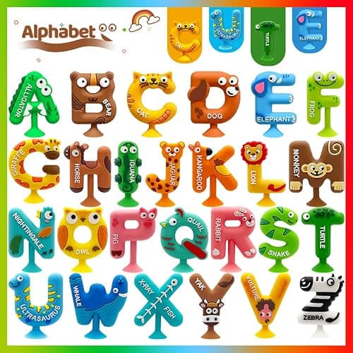 Suction Toys Kids Bath Toy for Toddler, 26PCS Animal Alphabet, Montessori Sensory Toy Gift for Kids Aged 3-12, Educational Spelling for Autism/ADD/ADHD - Image 1