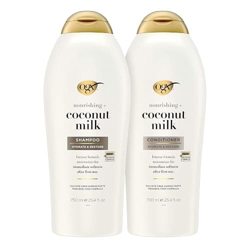 OGX Shampoo and Conditioner Set, Nourishing + Coconut Milk, Shampoo and Conditioner for Moisturizing & Strengthening Hair Care, Formulated without Sulfated Surfactants, 25.4 FL OZ, 2 Pack - Image 1