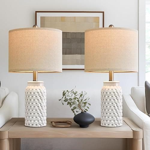 USumkky 20.5" White Modern Ceramic Bedside Lamp Set of 2 for Bedroom Decor Farmhouse Table Lamp for Living Room Office Dorm - A 20.5" White-2 Pack - Image 1