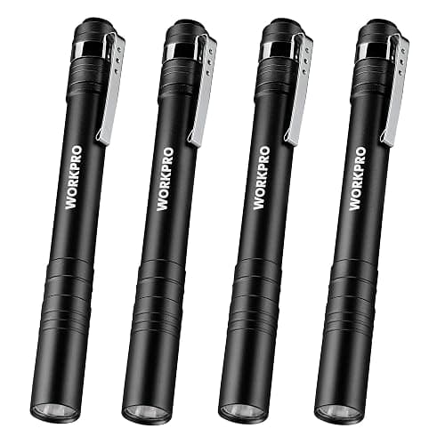 WORKPRO LED Pen Light, Aluminum Pen Flashlights, Pocket Flashlight with Clip for Inspection, Emergency, Everyday, 2AAA Batteries Include, Black(4-Pack) - Image 1