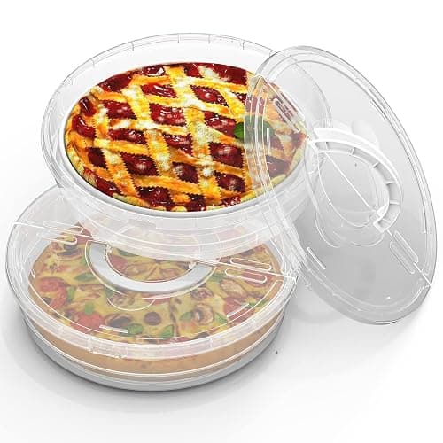 12inch 2 Pack Food Storage Container with Lid and Handle, Reusable 2 Compartments Pizza Slice Storage Container, Round Pie Carrier Leftover Pizza Keeper for Food Cake Cheesecake Tortilla Pastry - Image 1