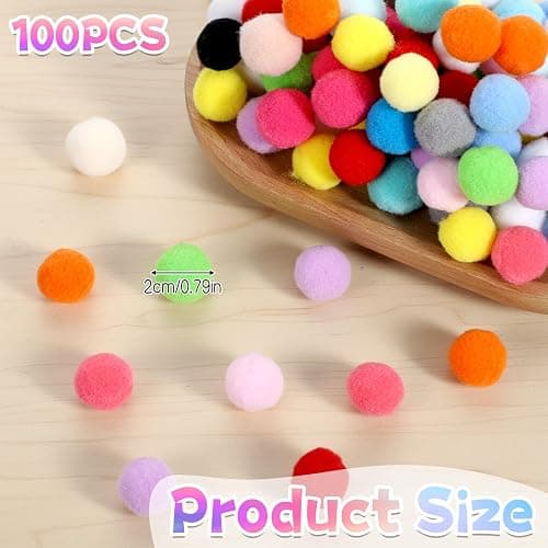 100 PcsColourful Pompoms for Crafts, Small Pom Poms, Multicolor Fuzzy Ball, Pom Poms for Crafts, Puff Balls for DIY Arts, Home Party Decorations (0.8 Inch) - Image 1