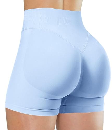 Unthewe Womens Workout Seamless Scrunch Butt Lifting Shorts High Waisted Tummy Control Gym Yoga Shorts - #1 Ice Blue - Small - Image 1