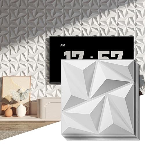 Art3d 3D Wall Panels 20 Pack, 11.8" x 11.8" (19 Sq.ft) PVC Wall Panels, Glue Up Wall Decor for Living Room, Bedroom, Office, White - Image 1