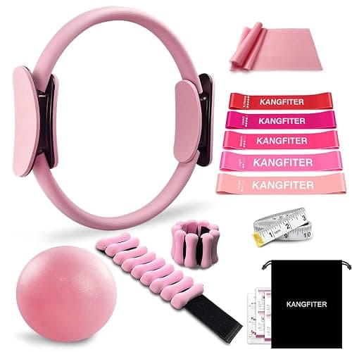 KANGFITER Pilates Equipment Kit for Home Workout, Pilates Ring and Ball Set with Adjustable Ankle Wrist Weights, Resistance Bands, Tape Measure, Bag, Pilates Essentials Accessories for Women Yoga - Image 1