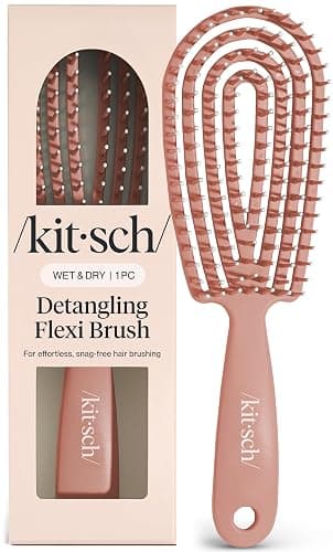Kitsch Flexi Flow Detangler Brush, Hair Brushes For Women - Terracotta | Brush Detangler for Women, Men & Kids, Curly Hair Brush w/ Bendable Frame, Bounce Curl Defining Brush for Wet or Dry Strands - Image 1