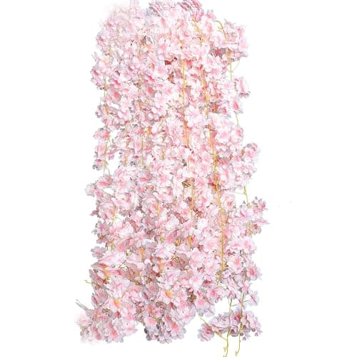 2pcs 11.8 ft Artificial Cherry Blossoms Garland Pink Fake Vines Hanging Silk Cherry Blossom Sakura Vine for Outdoor Wedding Party Home Decor - Image 1