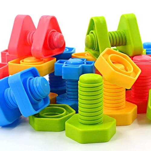 TOMYOU 32 pcs Shapes Nuts and Bolts Stacking Toys - STEM Color Sorting Learning Games - Montessori Building Kids Matching Game for Preschoolers - Construction Fine Motor Skills for Kids - Image 1