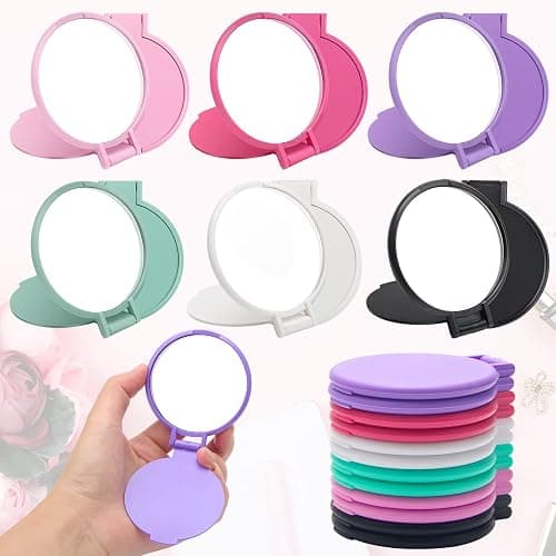 Windspeed 12P Mini Folding Mirror Round Compact Mini Handheld Makeup Mirror | 2.4in Small Size, Multi-Colors, Portable for Pocket Small Purse Storage, Nice Beauty Tools for Women Girls Travel Daily Use - Image 1