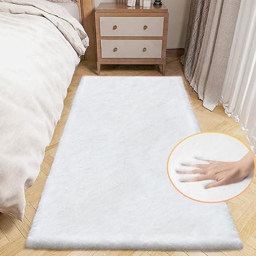 ORINOVA White Washable Furry Area Rug Runner Faux Bunny Fuzzy Fur Rugs for Bedroom Living Room 2x6 Rug Runners for Hallways Room Décor - Image 1