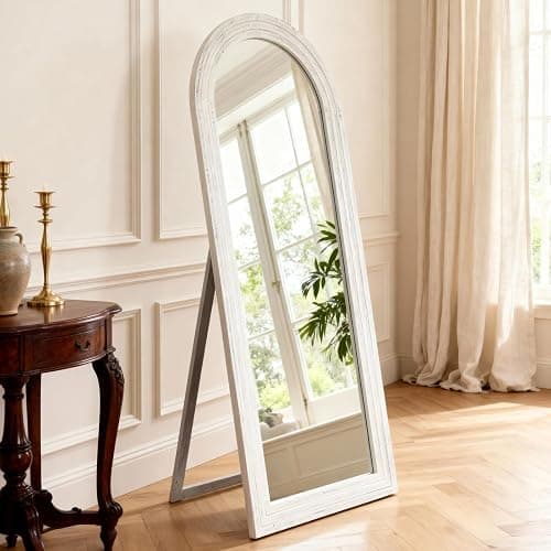 Yumyolk Full Length Mirror 68"x24" Bedroom Long Arched Stand Up Wall Mounted Mirror with Stand White - Image 1