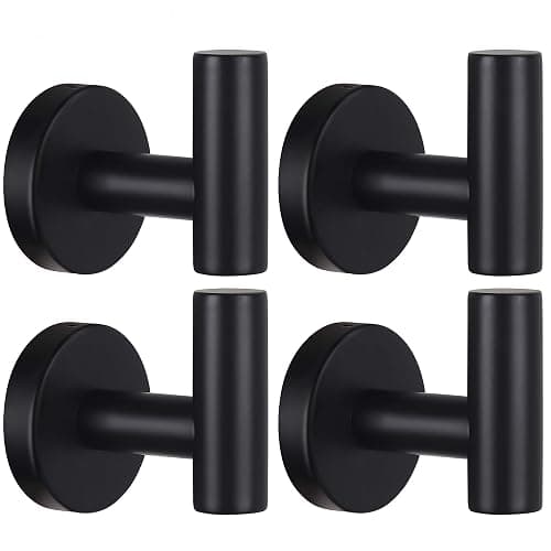 Towel Hooks Bathroom Coat Robe Wall Hook Heavy Duty Door Hanger Towel Robe Clothes Cabinet Closet Sponges Rack for Bathroom Bedroom Kitchen Hotel Pool 4 Packs Matte Black(Drilling Installation) - Black - Image 1