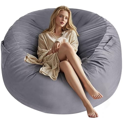 Sweetcrispy Bean Bag Chairs, 4Ft Bean Bags for Adults, Large Oversized Beanbag Chair with Memory Foam Filled and Soft Removable Washable Cover, Comfy Sofa for Living Room Bedroom Dorm, 4 Feet Gray - Dark Grey - 4FT-48" x 48" x 26" - Image 1