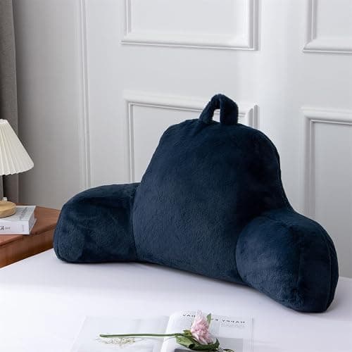 A Nice Night Faux Fur Reading Pillow Bed Wedge Large Adult Children Backrest with Arms Back Support for Sitting Up in Bed/Couch for Bedrest,Navy - Image 1