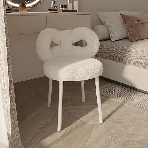 SamFansar US Fast Arrival Vanity Stool with Bowknot Backrest, Small Desk Chair, Women Girls Bedroom Makeup Chair for Living Room Indoor, Dressing Chairs Side Table Seat White - Image 1