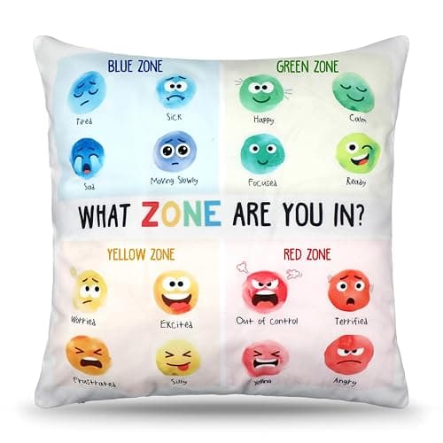 Memorywuu Classroom Emotion Feelings Pillow Covers 18 x 18 Inch Feelings Wheel Throw Pillow Cover Cartoon Faces Mental Health Pillowcase for Therapy Office School Counselor Calming Corner Decor - Image 1